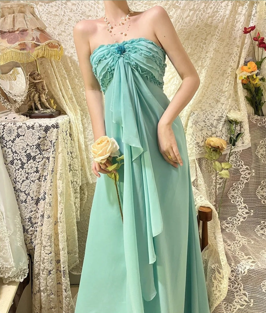 Mint Green vintage fashion one shoulder floral long chiffon prom dress evening dress Bridesmaids Dresses gh4432