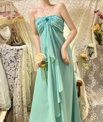 Mint Green vintage fashion one shoulder floral long chiffon prom dress evening dress Bridesmaids Dresses gh4432