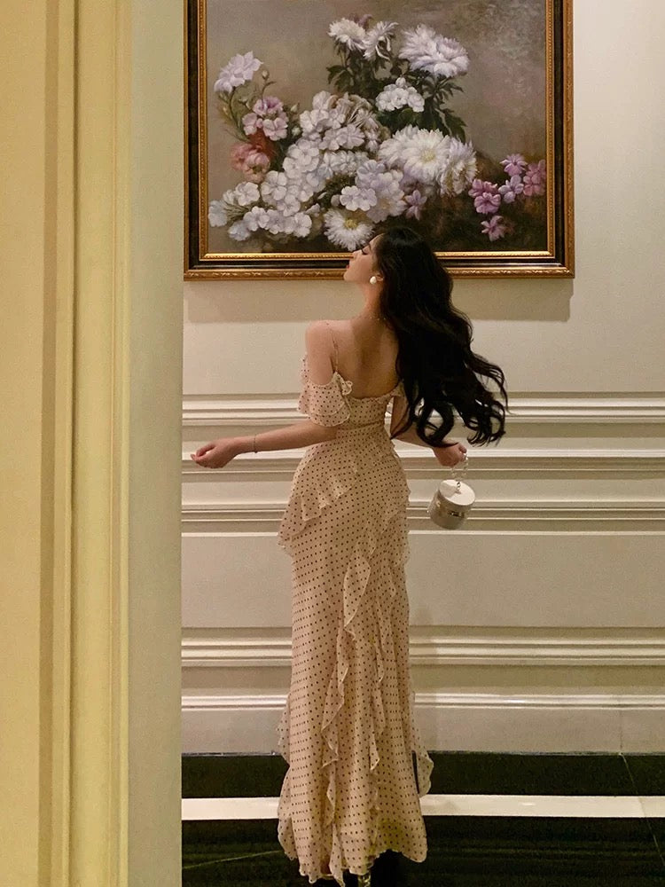 Classy Sheath Spaghetti Straps Floral Long Slit Prom Dresses Birthday Outfits Evening Gown SD1055