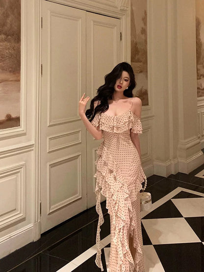 Classy Sheath Spaghetti Straps Floral Long Slit Prom Dresses Birthday Outfits Evening Gown SD1055