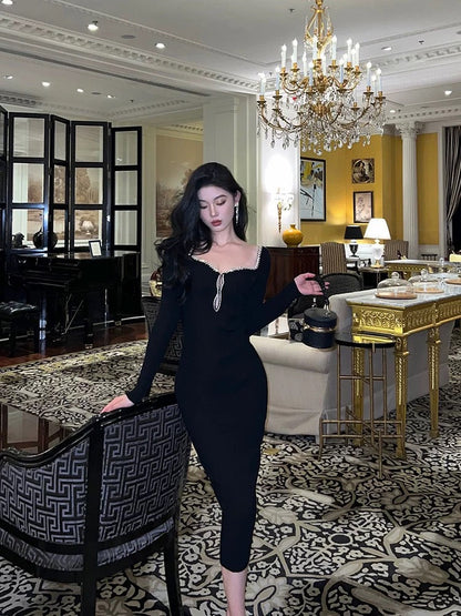 Classy Sheath Black Prom Dresses Birthday Outfits Evening Gown SD1070