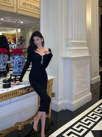 Classy Sheath Black Prom Dresses Birthday Outfits Evening Gown SD1070