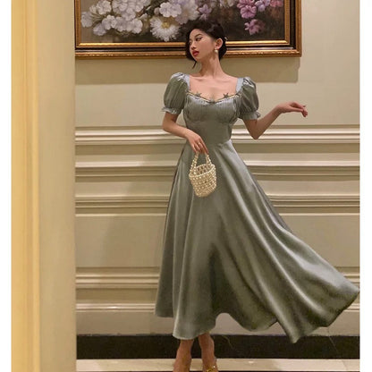 Classy A Line Sweetheart Blue Satin Prom Dresses Birthday Outfits Evening Gown SD1109