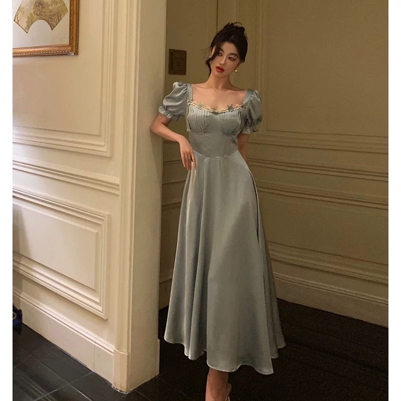 Classy A Line Sweetheart Blue Satin Prom Dresses Birthday Outfits Evening Gown SD1109