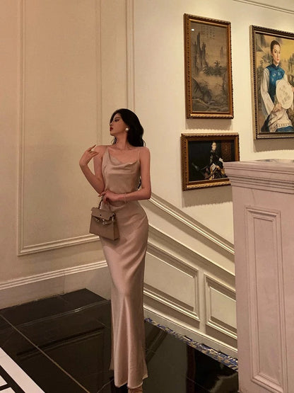 Sexy Sheath Straps Champagne Slit Prom Dresses Long Birthday Outfits SD1135