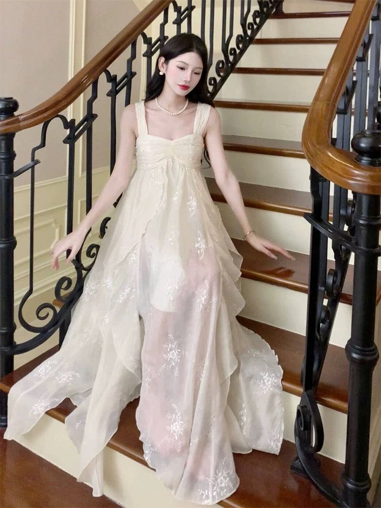 Sexy French High Low Square Neckline Christmas Dress Ivory Birthday Dresses Birthday Outfits SD1148