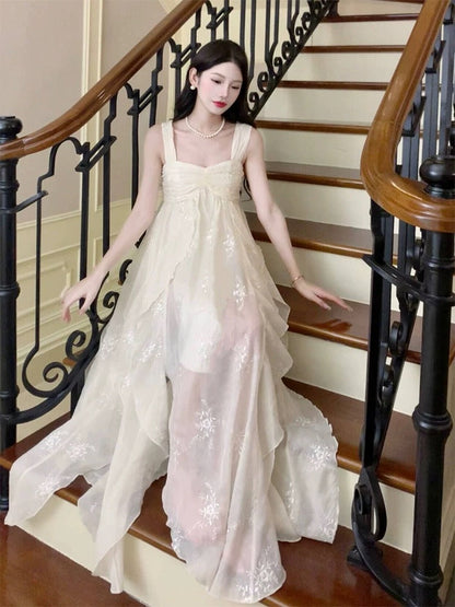 Sexy French High Low Square Neckline Christmas Dress Ivory Birthday Dresses Birthday Outfits SD1148