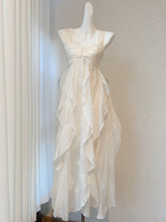 Sexy French High Low Square Neckline Christmas Dress Ivory Birthday Dresses Birthday Outfits SD1148