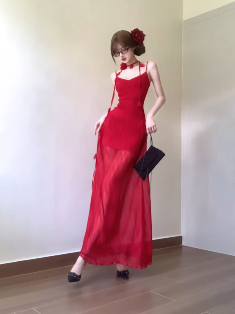 Vintage Sheath Spaghetti Straps Red Holiday Dress Birthday Dresses Birthday Outfits SD1298