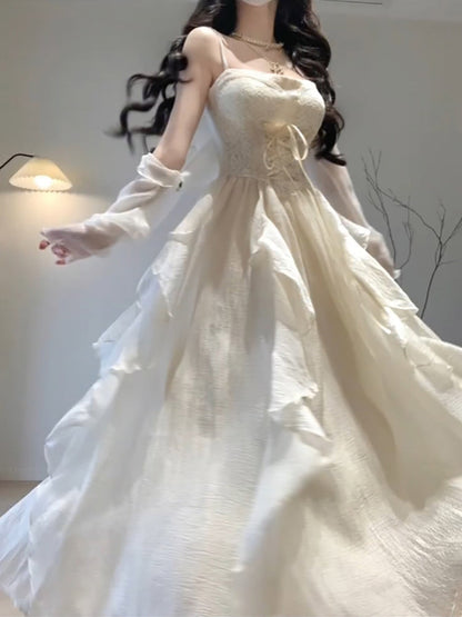 Vintage A Line Spaghetti Straps Ivory Holiday Dress Birthday Dresses Birthday Outfits SD1299