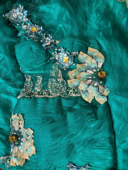 Retro Mermaid One Shoulder Green Lace Prom Dresses Long Party Dress SD1310