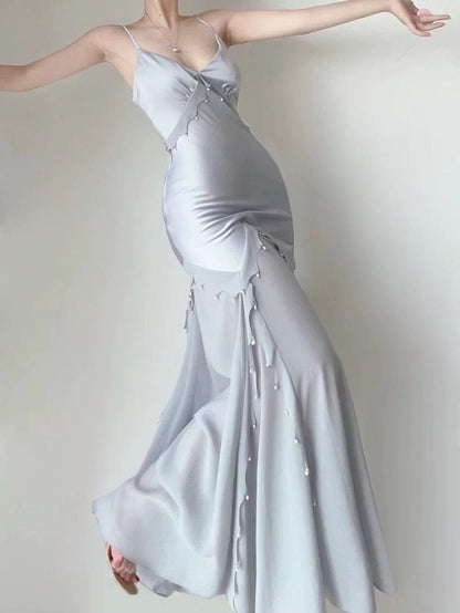 Retro Mermaid Straps Satin Blue Long Prom Dresses Party Dress SD1320