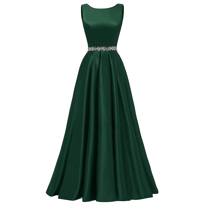 Sexy A Line Scoop Neckline Satin Green Long Prom Dresses Party Dress SD1340