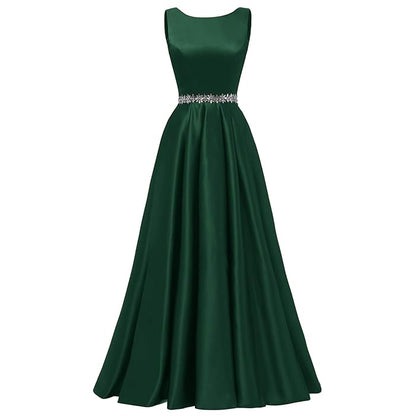 Sexy A Line Scoop Neckline Satin Green Long Prom Dresses Party Dress SD1340