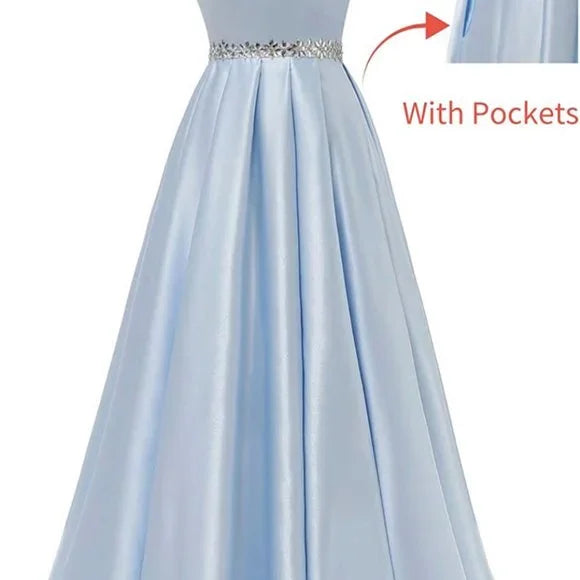 Sexy A Line Scoop Neckline Satin Green Long Prom Dresses Party Dress SD1340