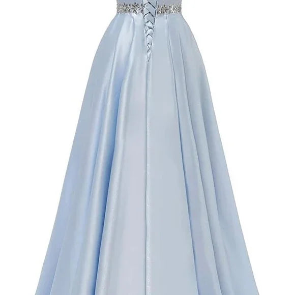 Sexy A Line Scoop Neckline Satin Green Long Prom Dresses Party Dress SD1340