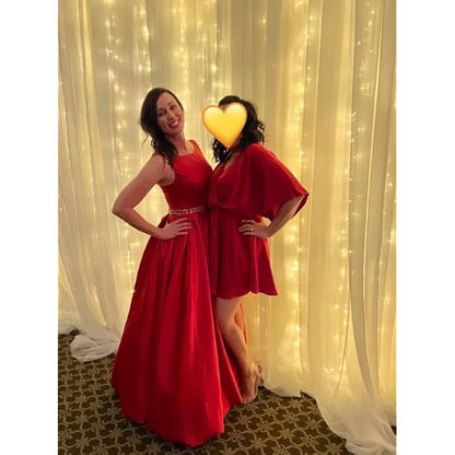 Sexy A Line Scoop Neckline Satin Green Long Prom Dresses Party Dress SD1340