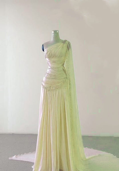 Classy Sheath One Shoulder Pink Long Chiffon Evening Gown Prom Dresses SD2314