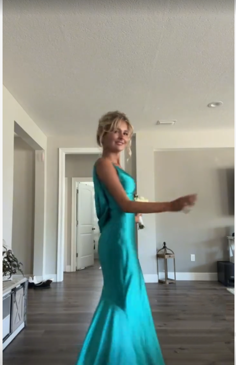 Classy A line V Neckline Blue Satin Sleeveless Long Prom Dresses SD1444