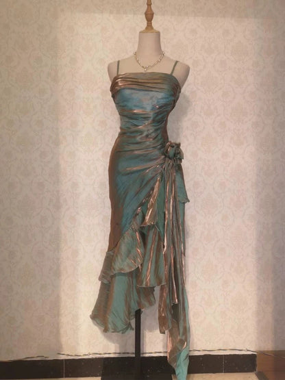 Retro Mermaid Spaghetti Straps High Low Party Dress Prom Dresses SD2820