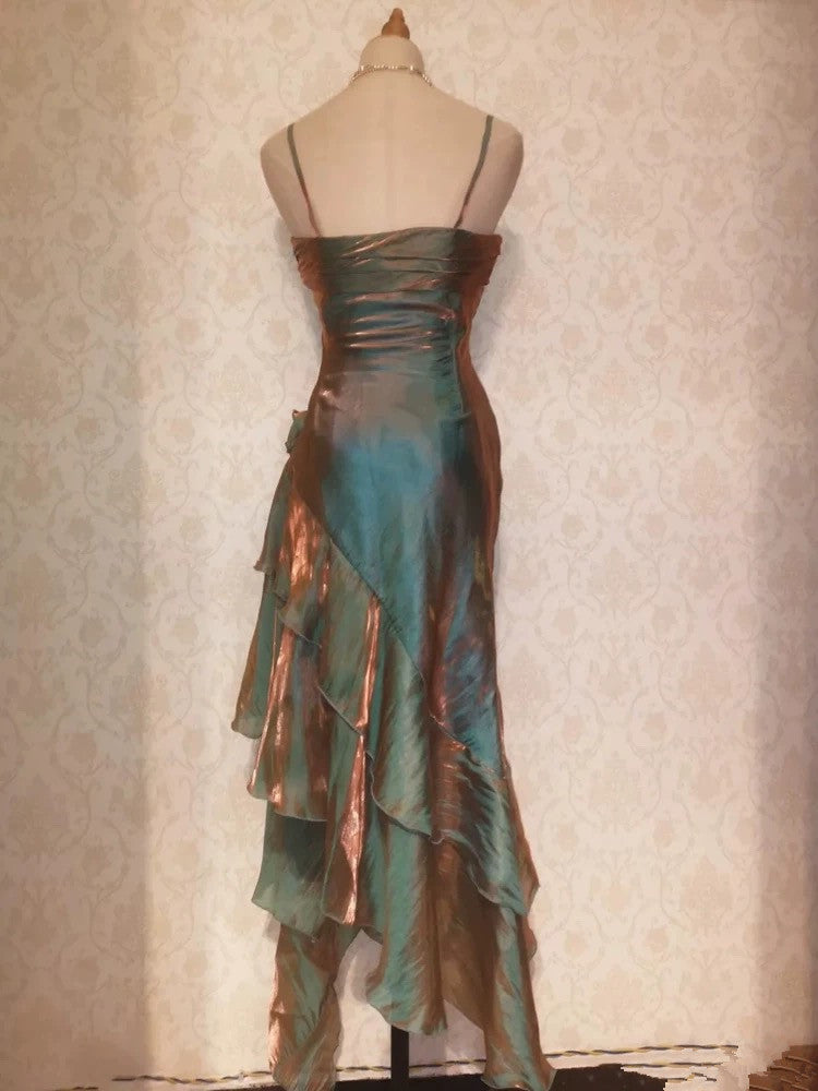 Retro Mermaid Spaghetti Straps High Low Party Dress Prom Dresses SD2820