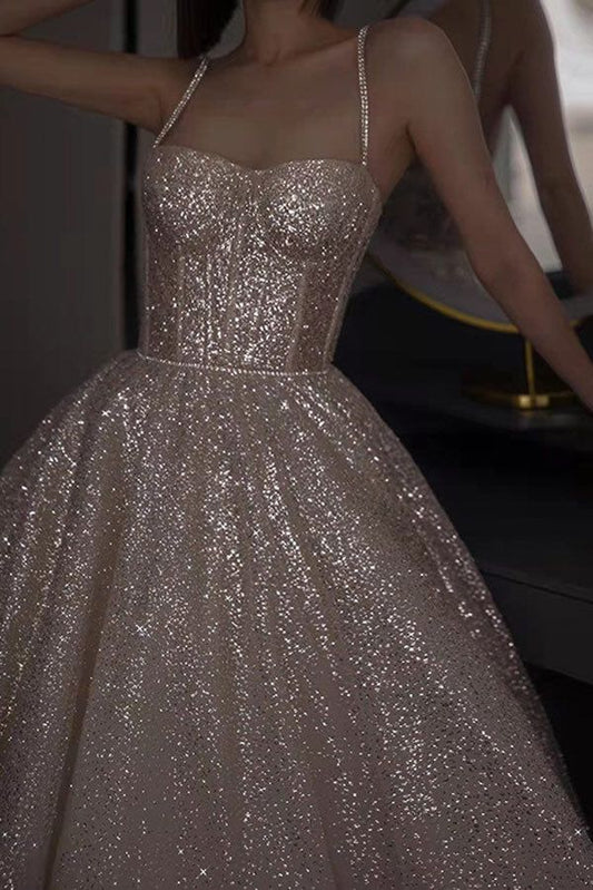 Champagne gorgeous shiny elegant fashion spaghetti strap long sequined prom dress, evening dress, party dress gh3520