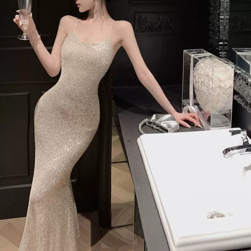 Sexy Mermaid Spaghetti Straps Sequin Floor Length Evening Dress Prom Dresses SD1650