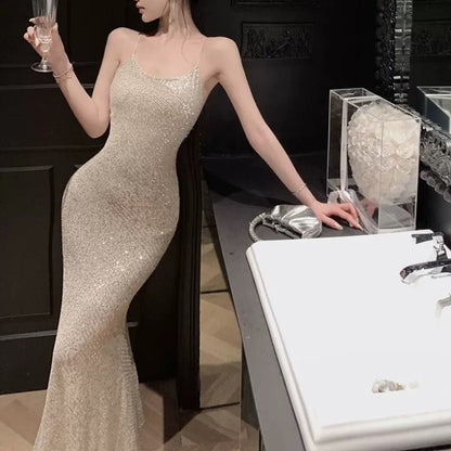 Sexy Mermaid Spaghetti Straps Sequin Floor Length Evening Dress Prom Dresses SD1650