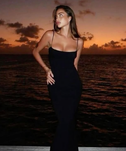 Sexy Mermaid Spaghetti Straps Floor Length Black Evening Dress Prom Dresses SD1656