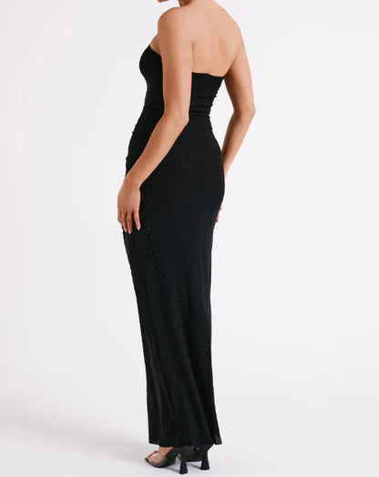 Black shiny stylish elegant off-shoulder sequined long slim fit floor-length ball gown evening dress party dress gh3474
