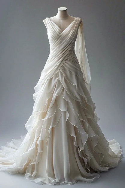 Ivory Vintage Long Tulle Ball Gown Wedding Dress gh4951