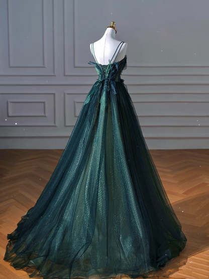 Sexy Ball Gown Strapless Green Tulle Long Evening Gowns Prom Dresses SD1830