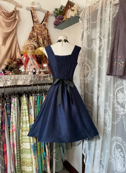 Vintage Fashion A Line Navy Blue Short Length Homecoing Birthday Dress Prom Dresses SD1882