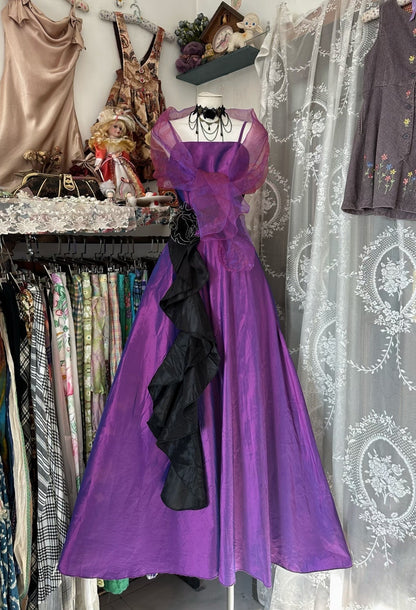 Vintage Fashion A line Spaghetti Straps Grape Floor Length Evening Dress Prom Dresses SD1897