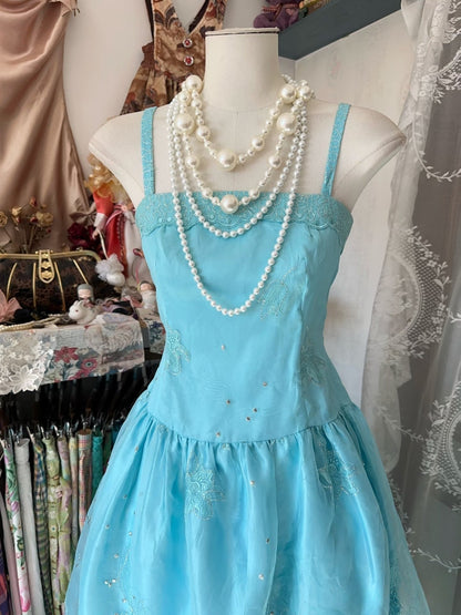 Vintage Fashion A line Spaghetti Straps Light Blue Floor Length Evening Dress Prom Dresses SD1901