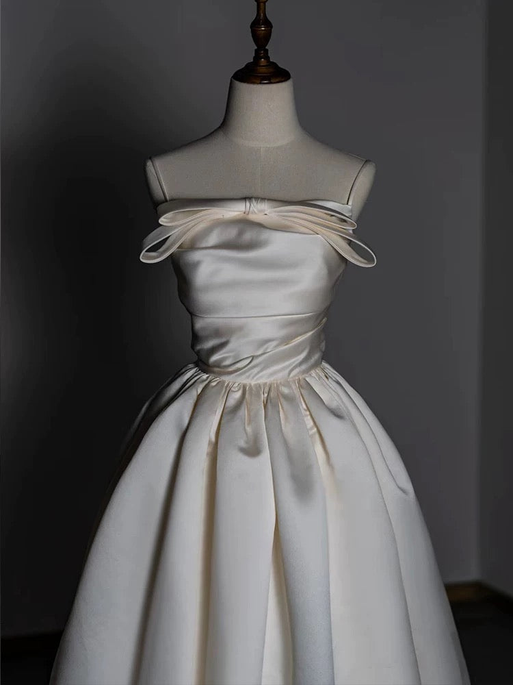 Timeless A line Strapless Satin Ivory Wedding Dresses Brides Dress SD1970
