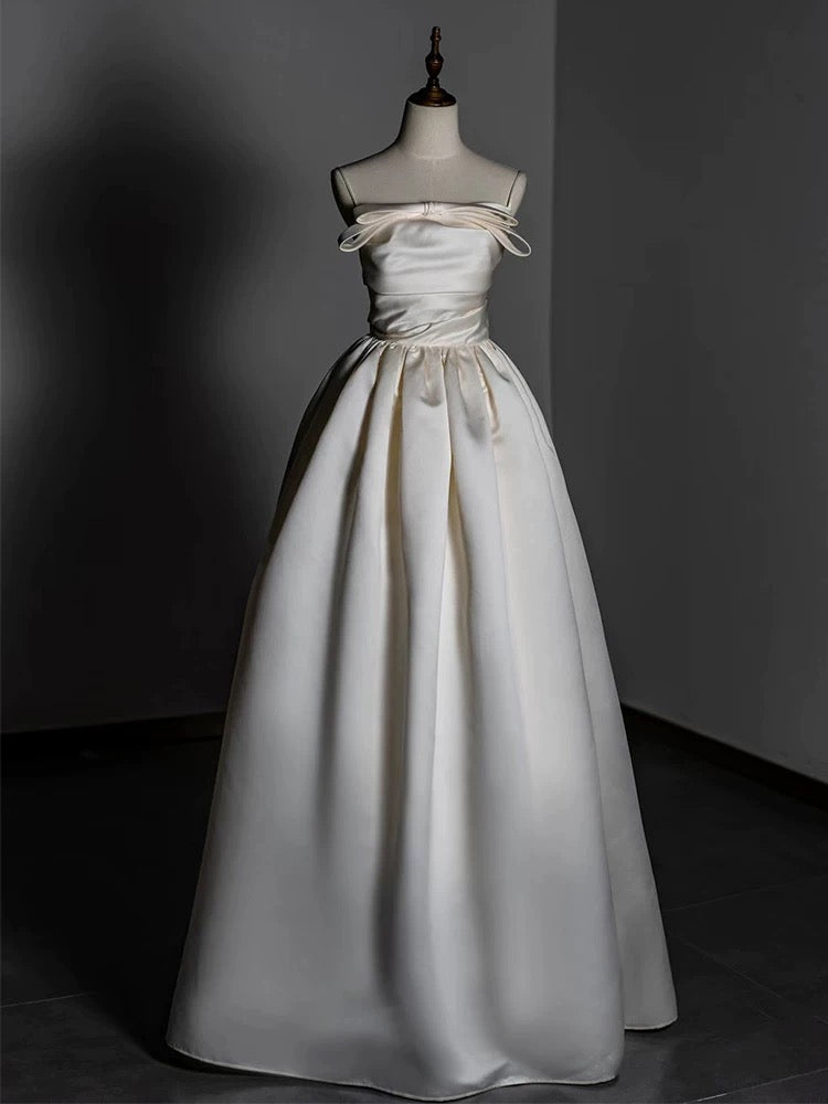 Timeless A line Strapless Satin Ivory Wedding Dresses Brides Dress SD1970