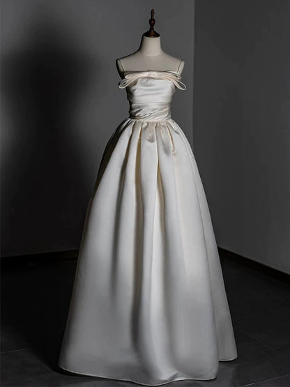 Timeless A line Strapless Satin Ivory Wedding Dresses Brides Dress SD1970