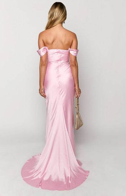 Mermaid Off The Shoulder Floor-length Satin Pink Evening Dress Prom Dresses SD2013