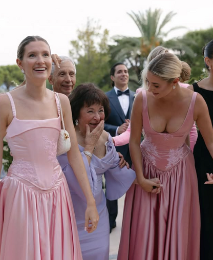 Elegant A Line V Neckline Floor-length Satin Long Pink Evening Dress Prom Dresses SD2031