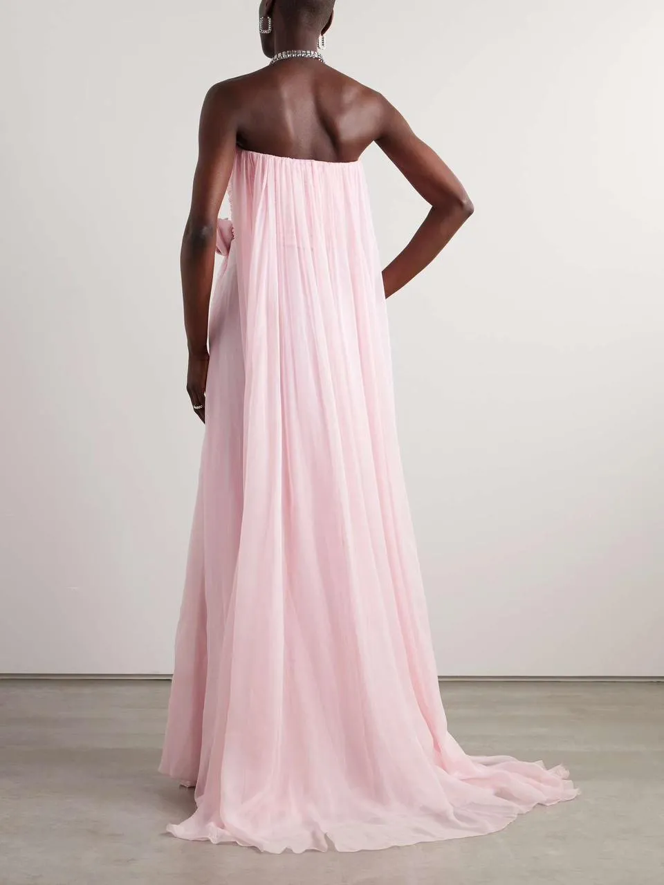Classy A line Strapless Pink Chiffon Slit Long Evening Dress Prom Dresses SD2070