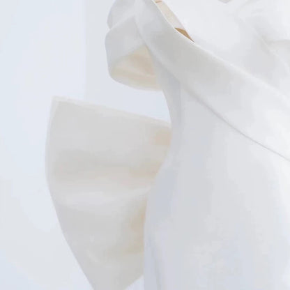 Unique Mermaid Off The Shoulder Long White Satin Wedding Dresses SD2118