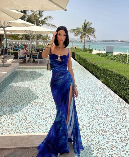 Pretty Mermaid Spaghetti Straps Royal Blue Long Prom Dress Evening Dress Formal Dress SD2150