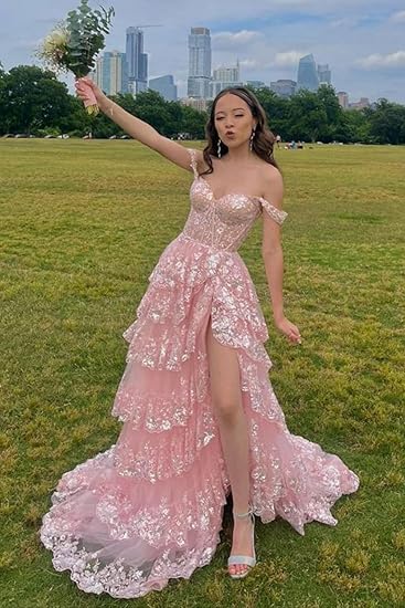 Pretty A-Line Straps Blush Pink Lace Long Prom Dresses Formal Evening Dress SD2203