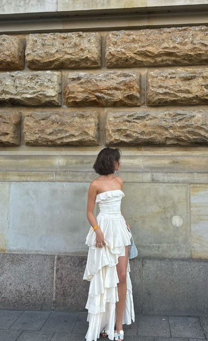 Gorgeous  A-Line Strapless Satin Long Prom Dresses Formal Evening Dress SD2204