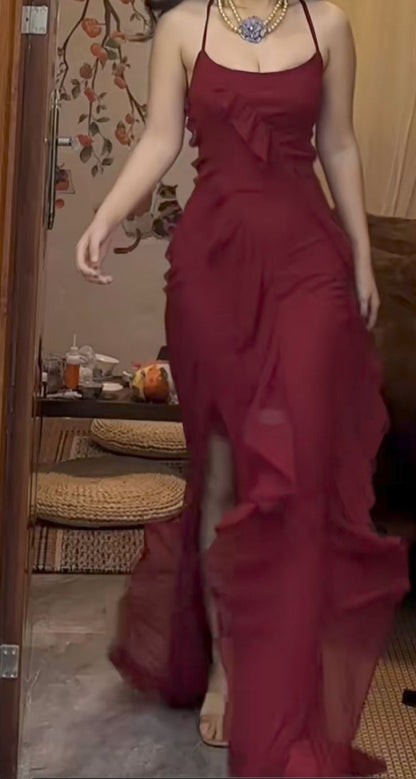 Gorgeous A-Line Spaghetti Straps Chiffon Long Prom Dresses Formal Evening Dress SD2206