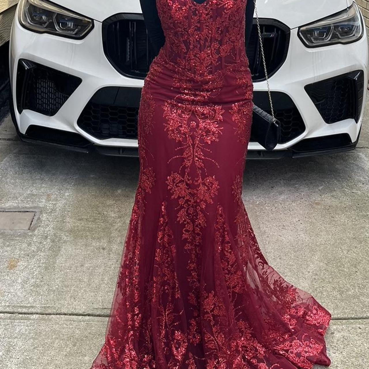 Pretty Mermaid Spaghetti Straps Burgundy Lace Prom Dresses Long Party Dress SD2287