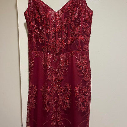 Pretty Mermaid Spaghetti Straps Burgundy Lace Prom Dresses Long Party Dress SD2287