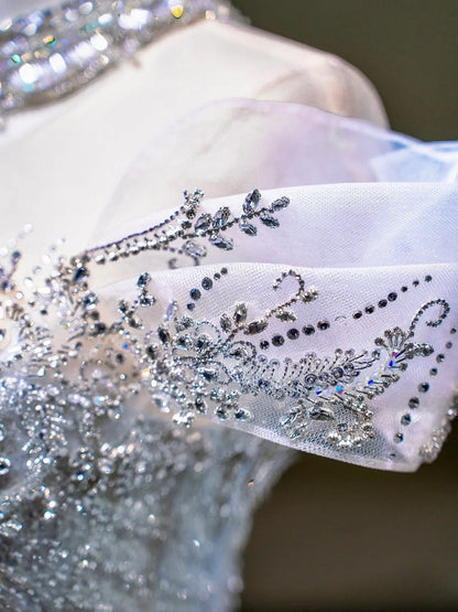 Pretty Mermaid Off The Shoulder Tulle Silver Beads Long Prom Dresses Formal Evening Dress SD2311