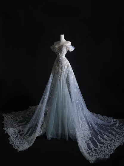 Pretty Mermaid Off The Shoulder Beads Long Prom Dresses Formal Evening Dress SD2333